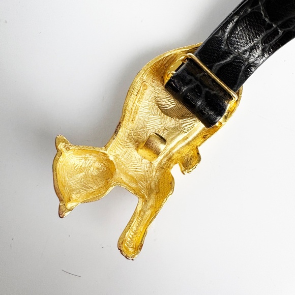 Leopard Buckle with Belt Strap Vintage 80s Big Cats Sculptural Retro OSFM